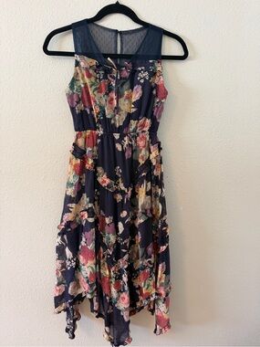 Mia Joy Navy Floral High-Low Midi Dress